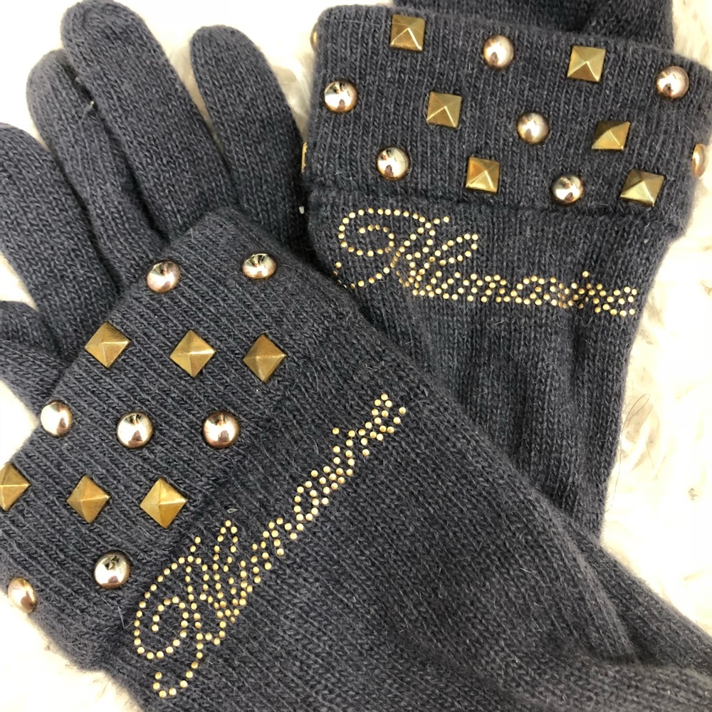 Blumarine opera/ long studded logo gray gloves